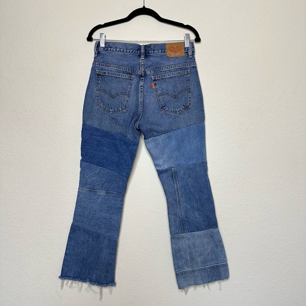 Levi’s 517 Orange Tab Patchwork Boot Cut Crop Raw… - image 8